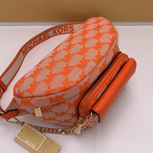 MICHAEL KORS Maisie Large Logo 2-in-1 Sling Waist Fanny Pack Crossbody Poppy NWT - Picture 9 of 16